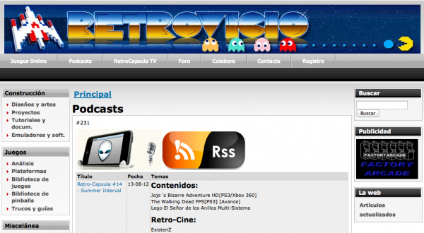 Un apartado del sitio web Retrovicio.org